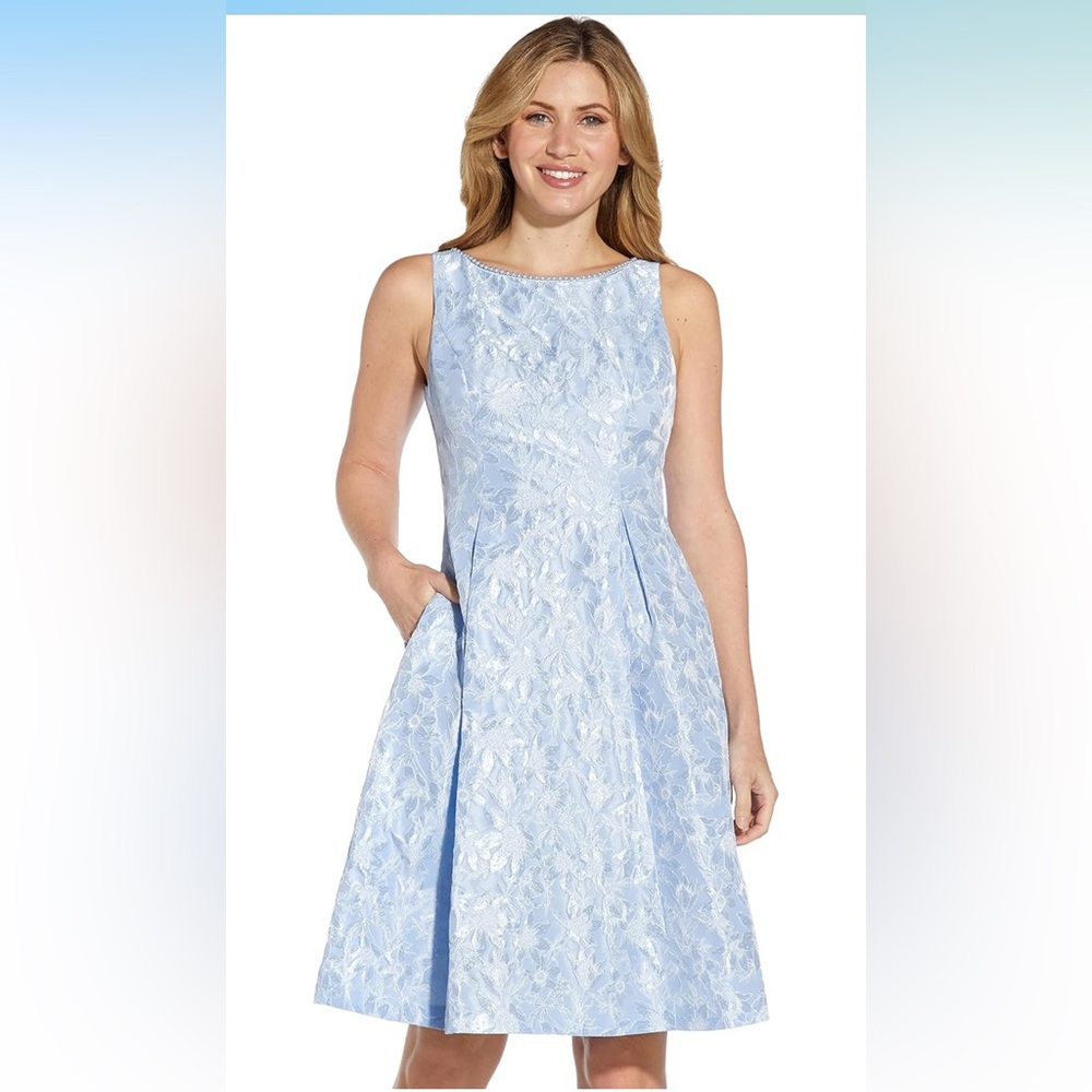 Adrianna Papell Women's Pearl Trimmed Jacquard Fit and Flare Dress Size 12
